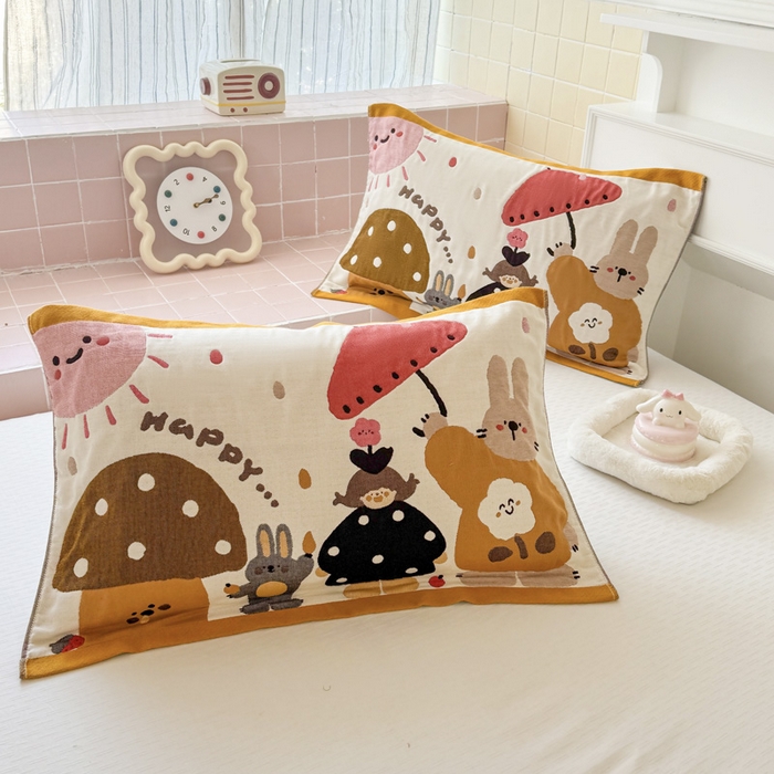 91家纺网 家纺一手货源 找家纺 朴尔家纺-毛巾被 2025新款多彩八层纯棉加厚纱布枕巾 花花兔