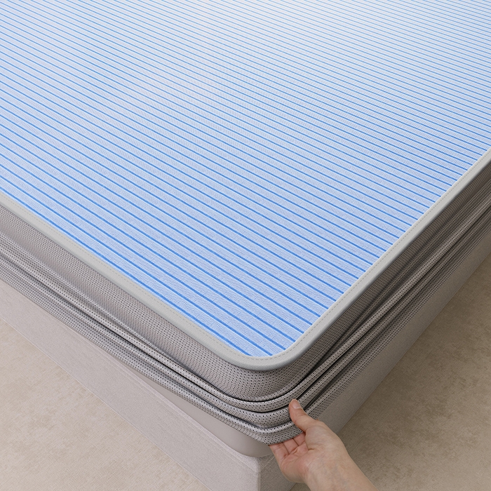 91家纺网 家纺一手货源 找家纺 阿牛席业 2025新款水洗冰晶系列-小边床笠款 水云间-蓝-床笠反面无纺布款