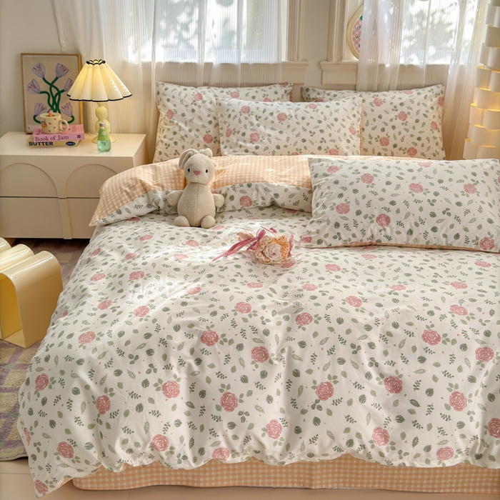 91家纺网 家纺一手货源 找家纺 清雅福 2025全棉13372小清新四件套和单品早春系列第一批 - 单被套 花涧澈