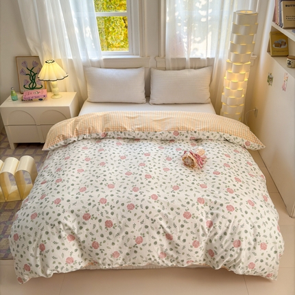 91家纺网 家纺一手货源 找家纺 清雅福 2025全棉13372小清新四件套和单品早春系列第一批 - 单被套 花涧澈