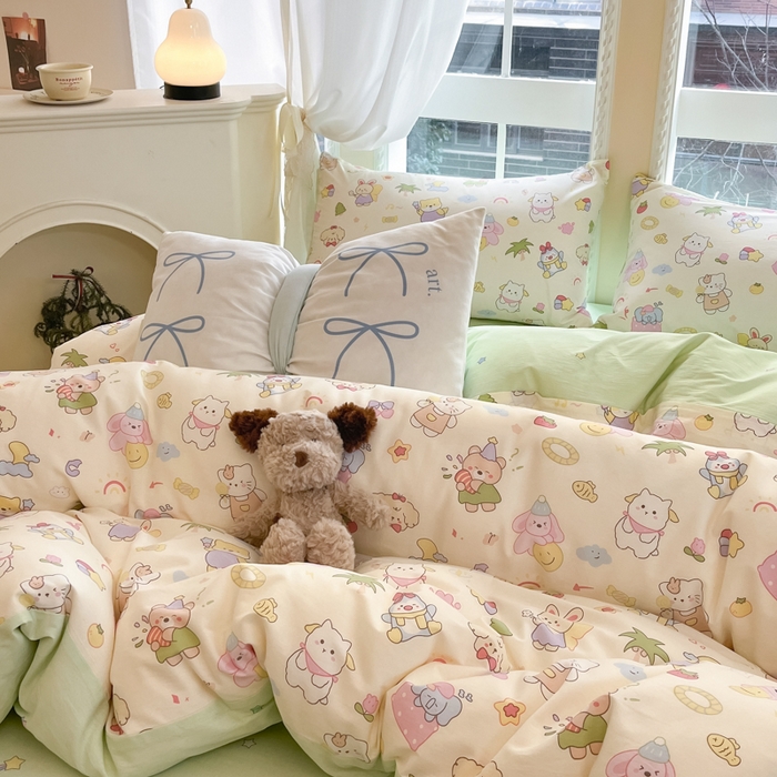 91家纺网 家纺一手货源 找家纺 Sweet dreams甜梦 2025新款全棉印花卡通小清新四件套 可爱趴趴
