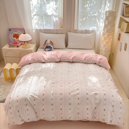 91家纺网 家纺一手货源 找家纺 清雅福 2025全棉13372小清新四件套和单品早春系列第一批 - 单被套 心动萌趣