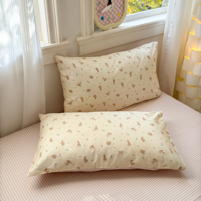 91家纺网 家纺一手货源 找家纺 清雅福 2025全棉13372小清新四件套和单品早春系列第一批-单枕套 兔精灵