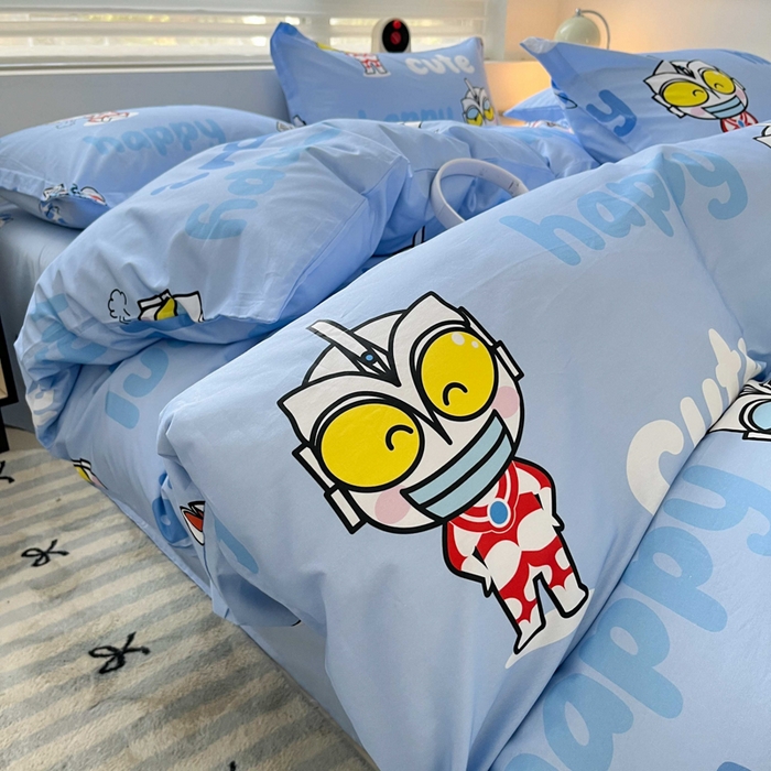 91家纺网 家纺一手货源 找家纺 蘭菲家纺 2025新款经典奥特曼小版全棉印花四件套 上学