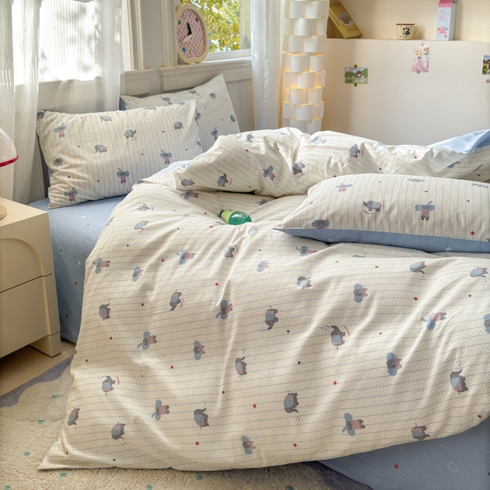 91家纺网 家纺一手货源 找家纺 清雅福 2025全棉13372小清新四件套和单品早春系列第一批-单枕套 跳跳象