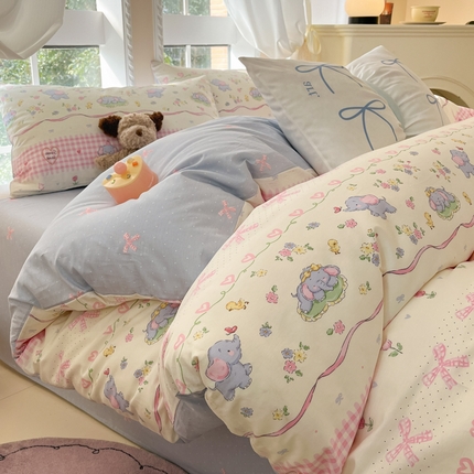 Sweet dreams甜梦 2025新款全棉印花卡通小清新四件套 花花小象