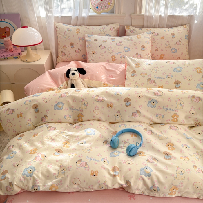 91家纺网 家纺一手货源 找家纺 清雅福 2025全棉13372小清新四件套和单品早春系列第一批-单枕套 狗狗家族