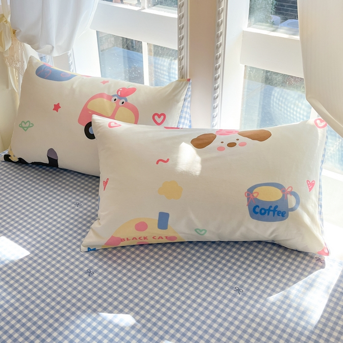 91家纺网 家纺一手货源 找家纺 Sweet dreams甜梦 2025新款全棉印花卡通小清新四件套 蛋糕猫猫