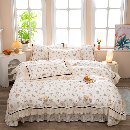木兰花 2025新款欧式全棉印花韩版花边夹棉床盖床裙款四件套【控价288元起】 卖花的小女孩