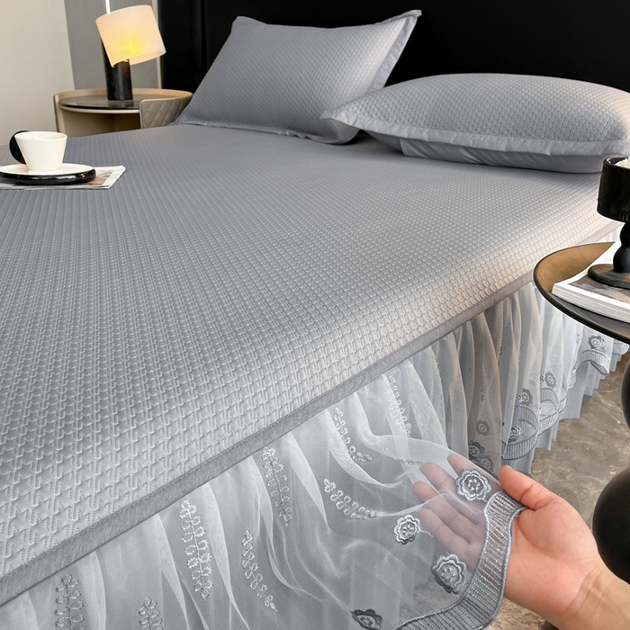 91家纺网 家纺一手货源 找家纺 阿牛席业 2025新款脱卸床裙系列  初语-灰色(脱卸床裙)