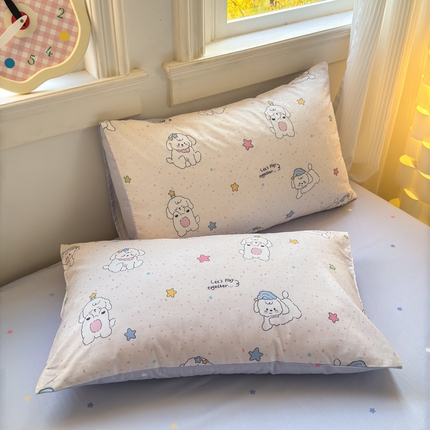 91家纺网 家纺一手货源 找家纺 清雅福 2025全棉13372小清新四件套和单品早春系列第一批-单枕套 小诗朵朵