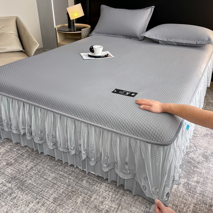 91家纺网 家纺一手货源 找家纺 阿牛席业 2025新款脱卸床裙系列  初语-灰色(脱卸床裙)