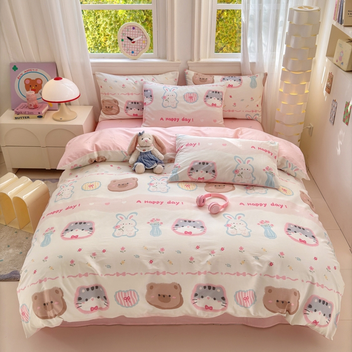 91家纺网 家纺一手货源 找家纺 清雅福 2025全棉13372小清新四件套和单品早春系列第一批 - 单被套 忆伴时光