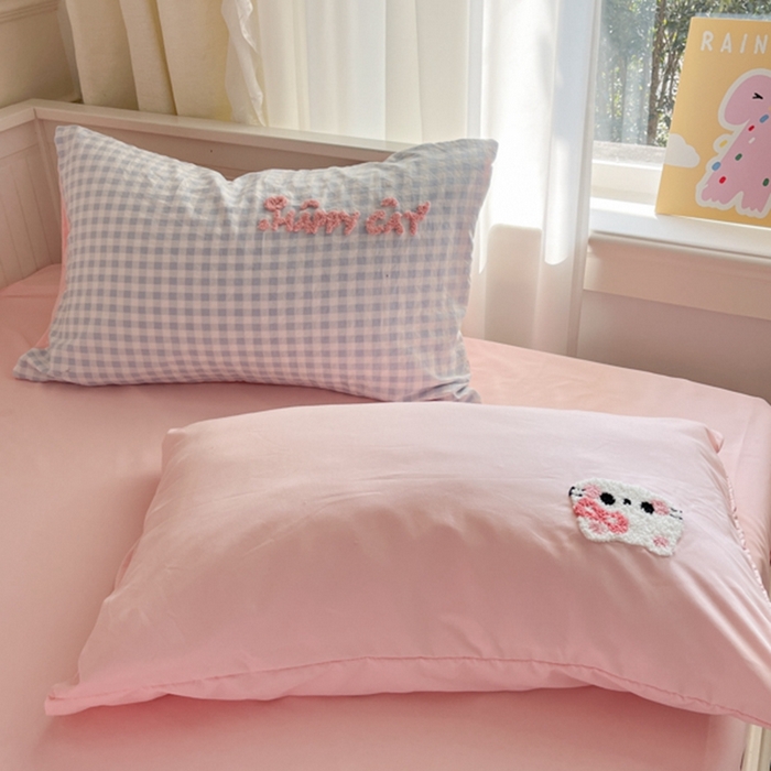 91家纺网 家纺一手货源 找家纺 （总）葡萄家 2025专版高克重超萌卡通格子双拼毛巾绣软糯糯水洗棉四件套