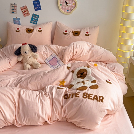 逸尚阁 2025新款腊肠狗睡衣熊毛巾绣水洗棉四件套【提供买家秀】 睡衣熊-仙女粉