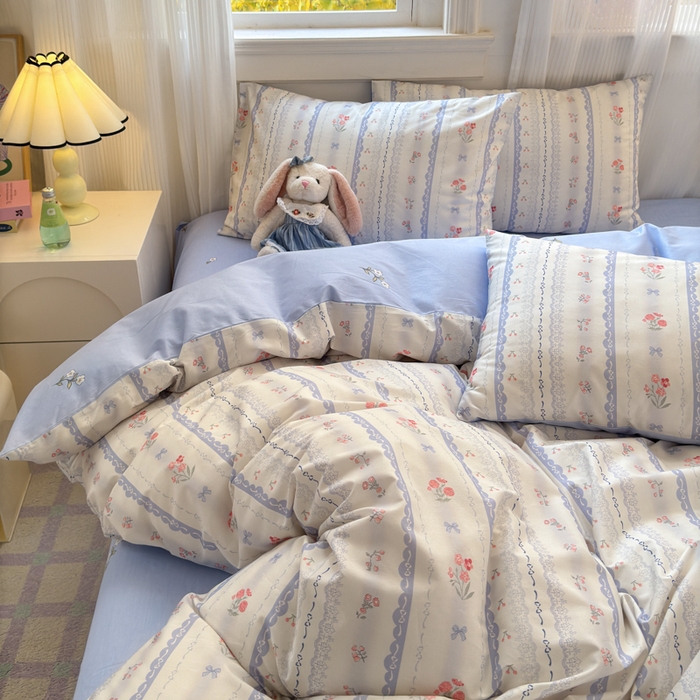 91家纺网 家纺一手货源 找家纺 清雅福 2025全棉13372小清新四件套和单品早春系列第一批-单枕套 攻瑰收藏