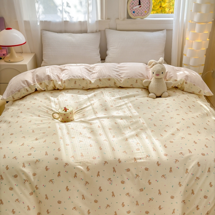 91家纺网 家纺一手货源 找家纺 清雅福 2025全棉13372小清新四件套和单品早春系列第一批-单枕套 兔精灵