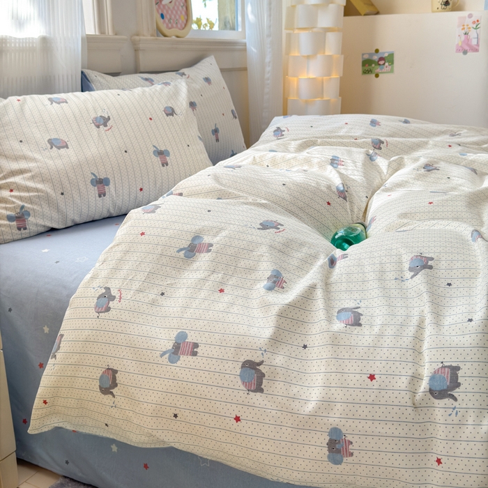 91家纺网 家纺一手货源 找家纺 清雅福 2025全棉13372小清新四件套和单品早春系列第一批-单枕套 跳跳象