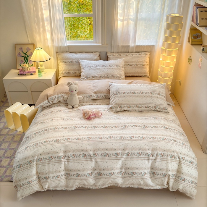 91家纺网 家纺一手货源 找家纺 清雅福 2025全棉13372小清新四件套和单品早春系列第一批-四件套 秋日攻瑰