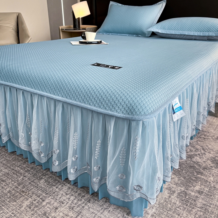 91家纺网 家纺一手货源 找家纺 阿牛席业 2025新款脱卸床裙系列  初语-蓝色(脱卸床裙)