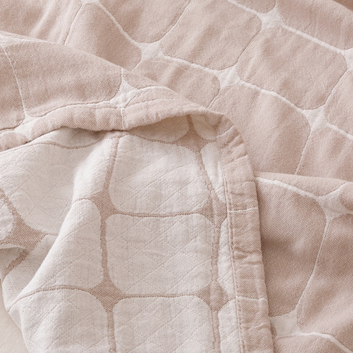 91家纺网 家纺一手货源 找家纺 朴尔家纺-毛巾被 2025新款全棉水洗柔绉三层纱布毛巾被 趣想-驼