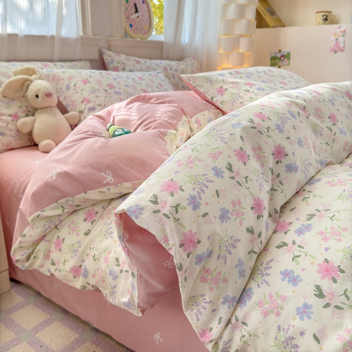 91家纺网 家纺一手货源 找家纺 清雅福 2025全棉13372小清新四件套和单品早春系列第一批 - 单被套 蝶语