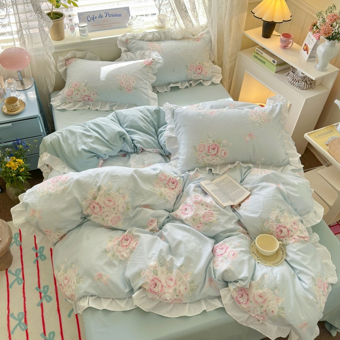 91家纺网 家纺一手货源 找家纺 （总）慕澄家纺 2025新款法式浪漫风花边款水洗棉四件套