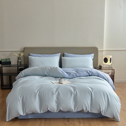 佳汐蓝家纺 2025新款全棉纯色双拼-简兮系列四件套 简兮-天空蓝+海青