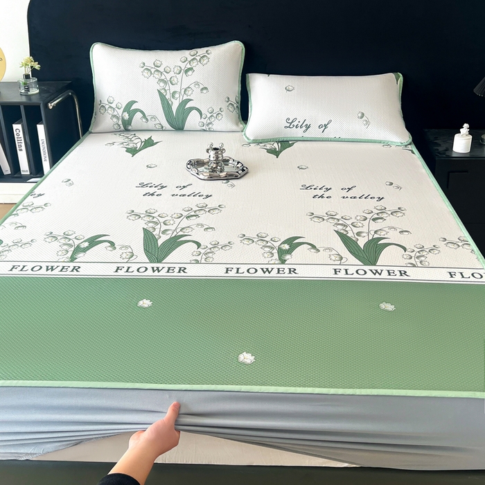 91家纺网 家纺一手货源 找家纺 阿牛席业 2025新款凉感印花软席系列二床笠款 铃兰花开