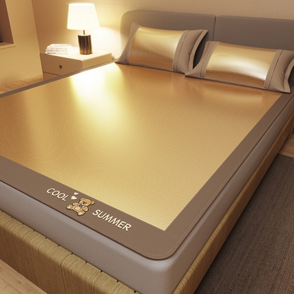 阿牛席业 2025新款冰藤凉席系列冰藤完美-小熊席 小熊-咖床笠