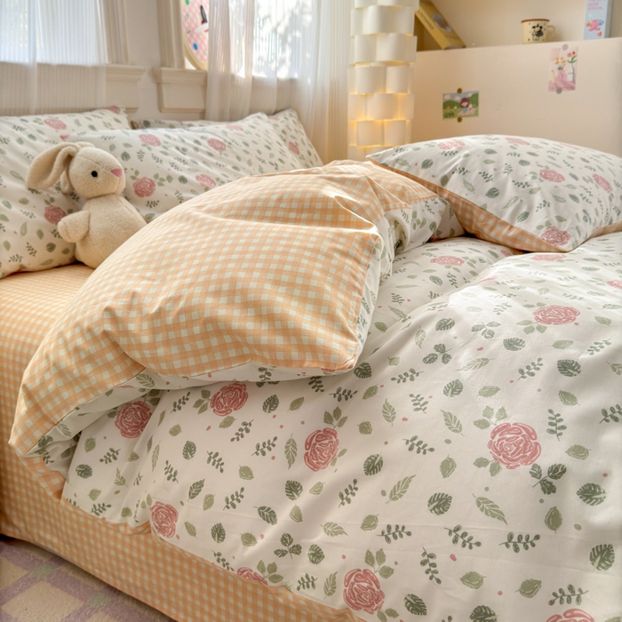 91家纺网 家纺一手货源 找家纺 清雅福 2025全棉13372小清新四件套和单品早春系列第一批 - 单被套 花涧澈