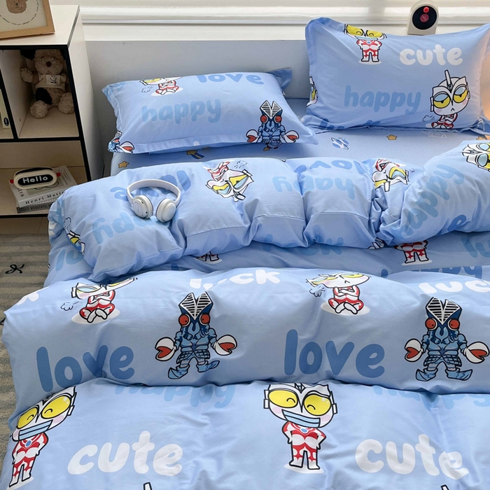 91家纺网 家纺一手货源 找家纺 蘭菲家纺 2025新款经典奥特曼小版全棉印花四件套 上学