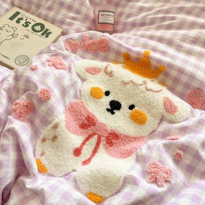 91家纺网 家纺一手货源 找家纺 葡萄家 2025专版高克重超萌卡通格子双拼毛巾绣软糯糯水洗棉四件套 蝴蝶结羊驼