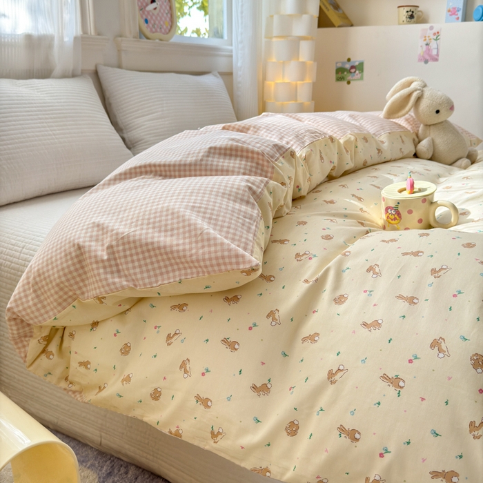 91家纺网 家纺一手货源 找家纺 清雅福 2025全棉13372小清新四件套和单品早春系列第一批-单枕套 兔精灵