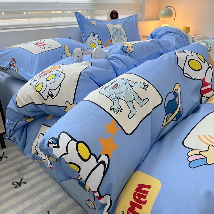 91家纺网 家纺一手货源 找家纺 蘭菲家纺 2025新款经典奥特曼小版全棉印花四件套 太空游