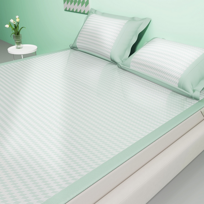 91家纺网 家纺一手货源 找家纺 2025新款冰柔凉席系列-抗菌菱格系列+抗菌良品系列 抗菌菱格-绿色（条席款）