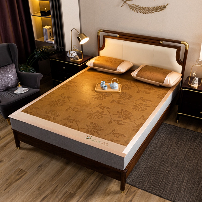 91家纺网 家纺一手货源 找家纺 阿牛席业 2025新款舒爽藤席系列-A-半包藤席 大头水中花