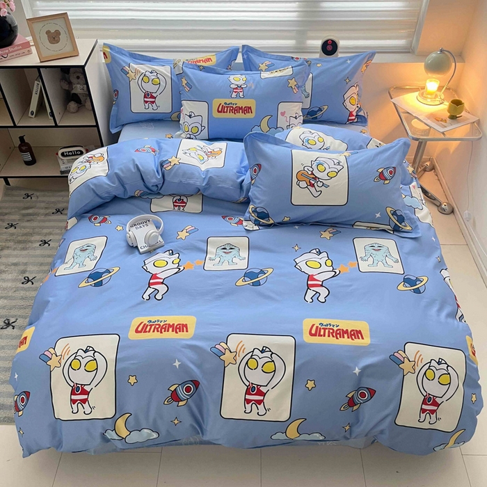 91家纺网 家纺一手货源 找家纺 蘭菲家纺 2025新款经典奥特曼小版全棉印花四件套 太空游