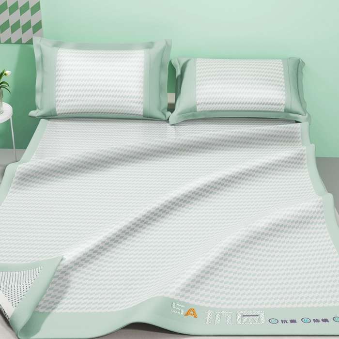 91家纺网 家纺一手货源 找家纺 2025新款冰柔凉席系列-抗菌菱格系列+抗菌良品系列 抗菌菱格-绿色（条席款）