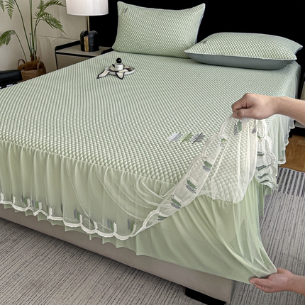 阿牛席业 2025新款凉感软席系列-H-凉感豆豆床笠床裙 C-三树-果绿【水洗床笠床单】