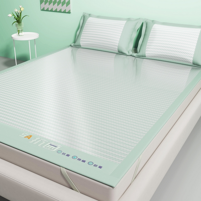 91家纺网 家纺一手货源 找家纺 2025新款冰柔凉席系列-抗菌菱格系列+抗菌良品系列 抗菌菱格-绿色（条席款）