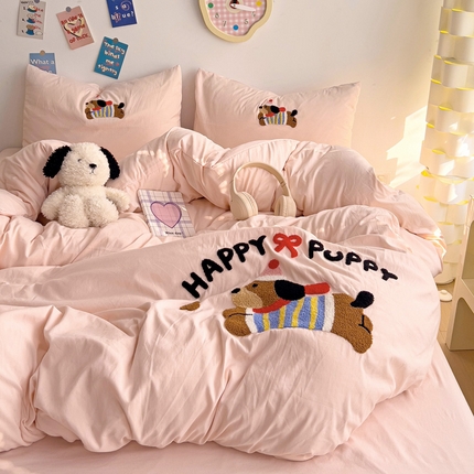 逸尚阁 2025新款腊肠狗睡衣熊毛巾绣水洗棉四件套【提供买家秀】 腊肠狗-仙女粉