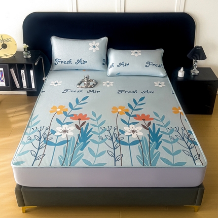 91家纺网 家纺一手货源 找家纺 阿牛席业 2025新款凉感印花软席系列二床笠款 花园妙想