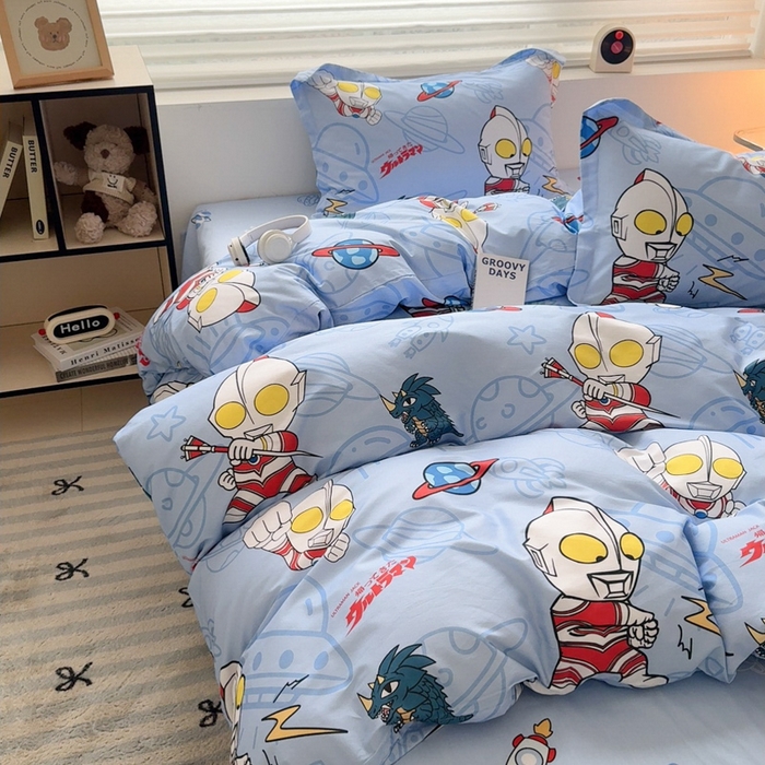 91家纺网 家纺一手货源 找家纺 蘭菲家纺 2025新款经典奥特曼小版全棉印花四件套 宇宙飞人