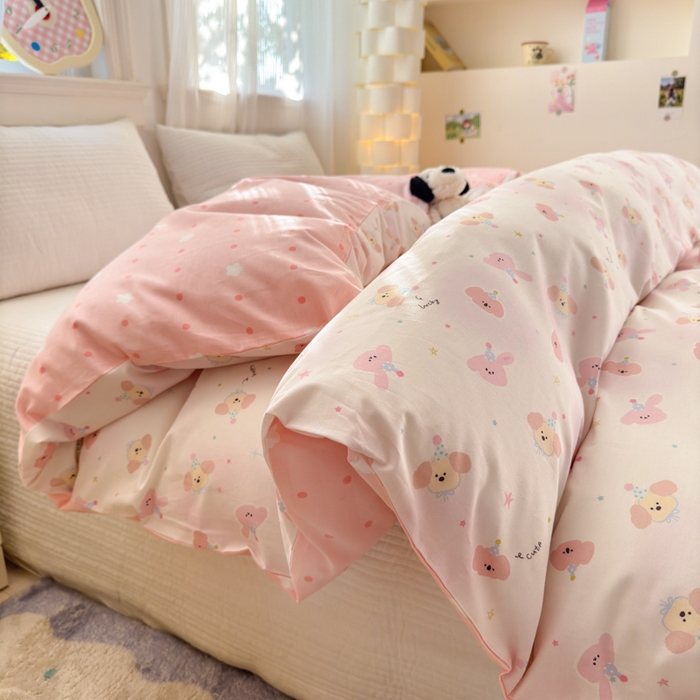 91家纺网 家纺一手货源 找家纺 清雅福 2025全棉13372小清新四件套和单品早春系列第一批 - 单被套 圆可可