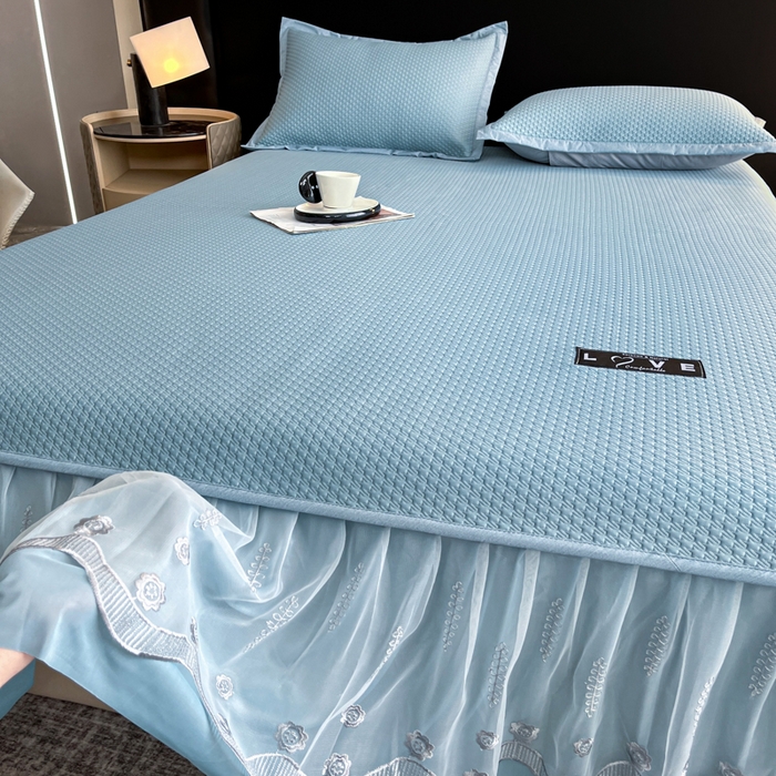 91家纺网 家纺一手货源 找家纺 阿牛席业 2025新款脱卸床裙系列  初语-蓝色(脱卸床裙)