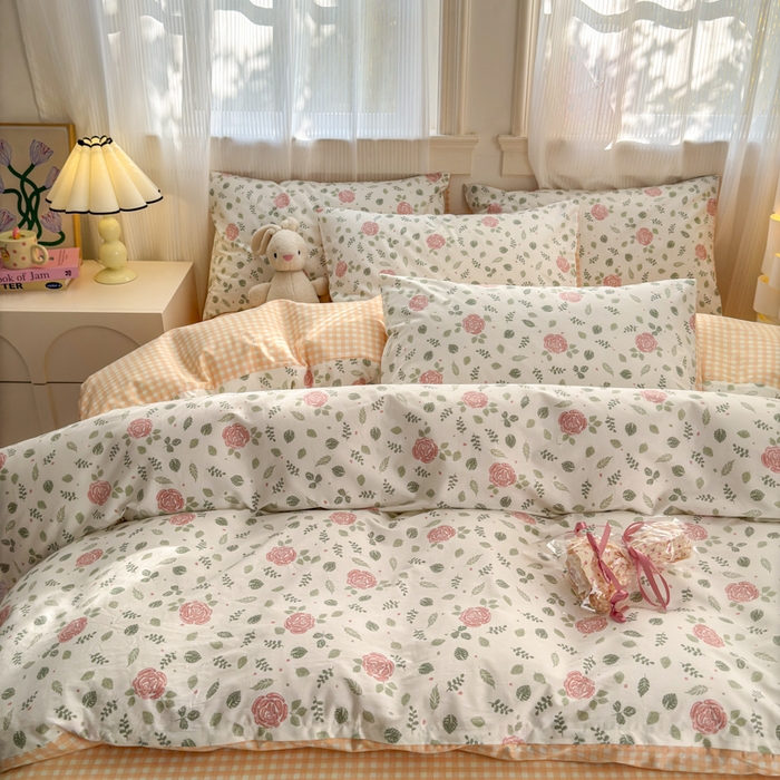 91家纺网 家纺一手货源 找家纺 清雅福 2025全棉13372小清新四件套和单品早春系列第一批-四件套 花涧澈