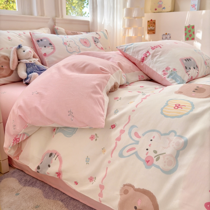 91家纺网 家纺一手货源 找家纺 清雅福 2025全棉13372小清新四件套和单品早春系列第一批 - 单被套 忆伴时光