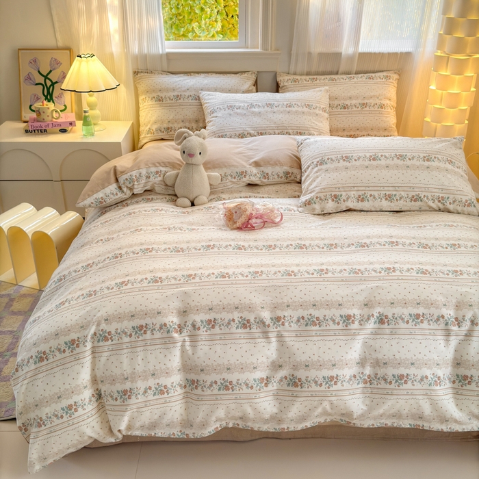 91家纺网 家纺一手货源 找家纺 清雅福 2025全棉13372小清新四件套和单品早春系列第一批-四件套 秋日攻瑰