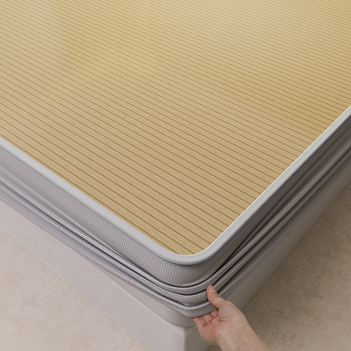 91家纺网 家纺一手货源 找家纺 阿牛席业 2025新款水洗冰晶系列-小边床笠款 水云间-咖-床笠反面无纺布款